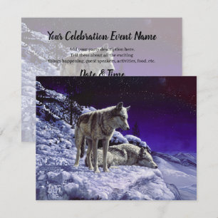 Invitación Lobos grises en la nieve de invierno de noche