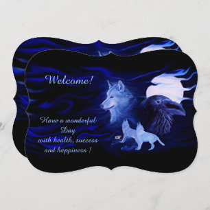 Invitación Lobos y Raven con luna llena, agrega tu texto