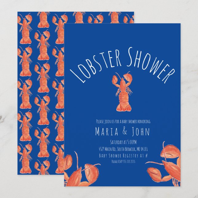 Invitación Lobster acuático Fiesta Baby Shower Crab Blue (Anverso / Reverso)