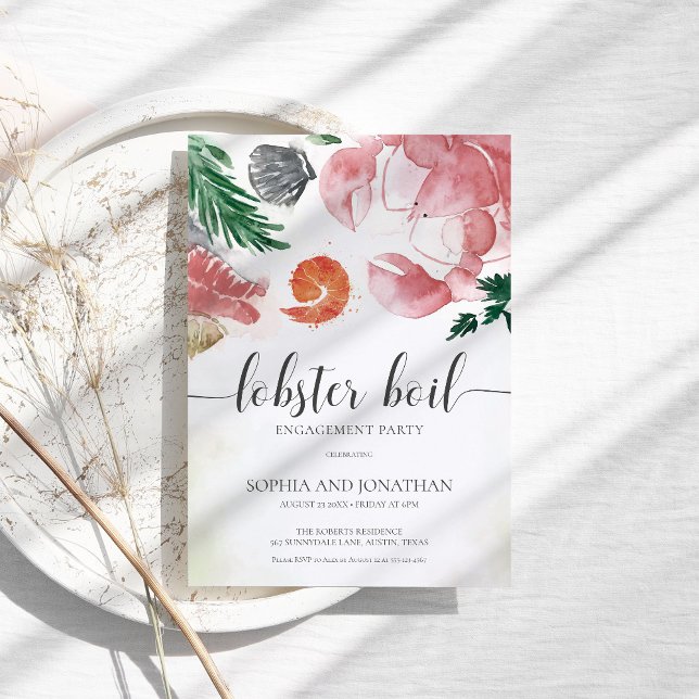 Invitación Lobster Boil Watercolor Simple Engagement Party (Subido por el creador)