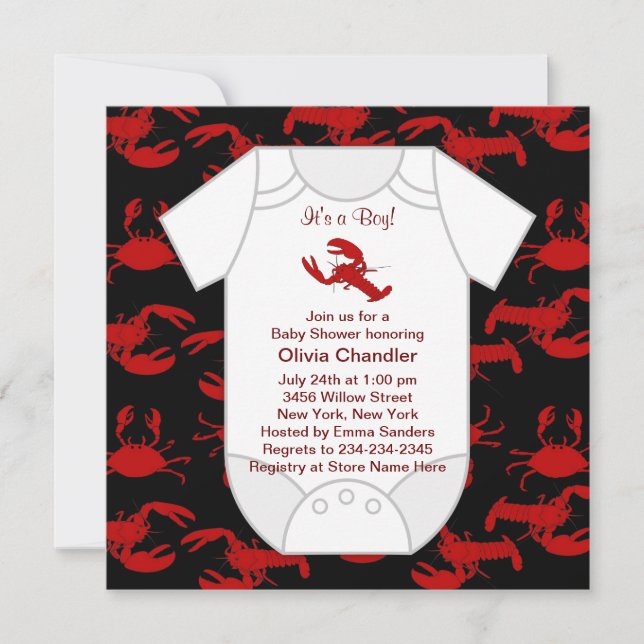 Invitación Lobster Crawfish Baby Shower (Anverso)