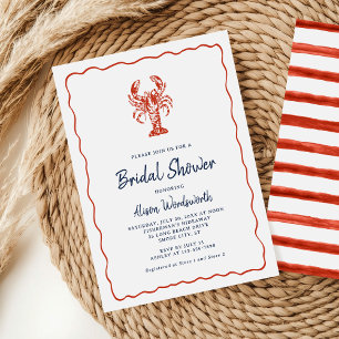Invitación Lobster Red Coastal Stripes Bridal Shower