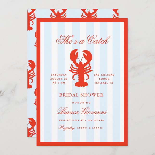Invitación Lobster She's a Catch Beach Coastal Bridal Shower (Anverso / Reverso)