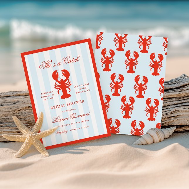Invitación Lobster She's a Catch Beach Coastal Bridal Shower (Subido por el creador)