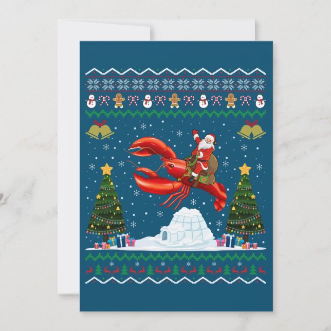 Invitación Lobster Ugly Xmas Gift Santa Riding Lobster Christ (Anverso)