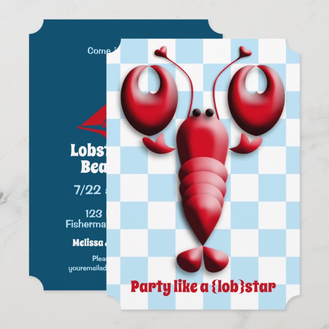 Invitación Lobsterfest Lobsterbake Cute Red Lobster Corazón (Anverso / Reverso)