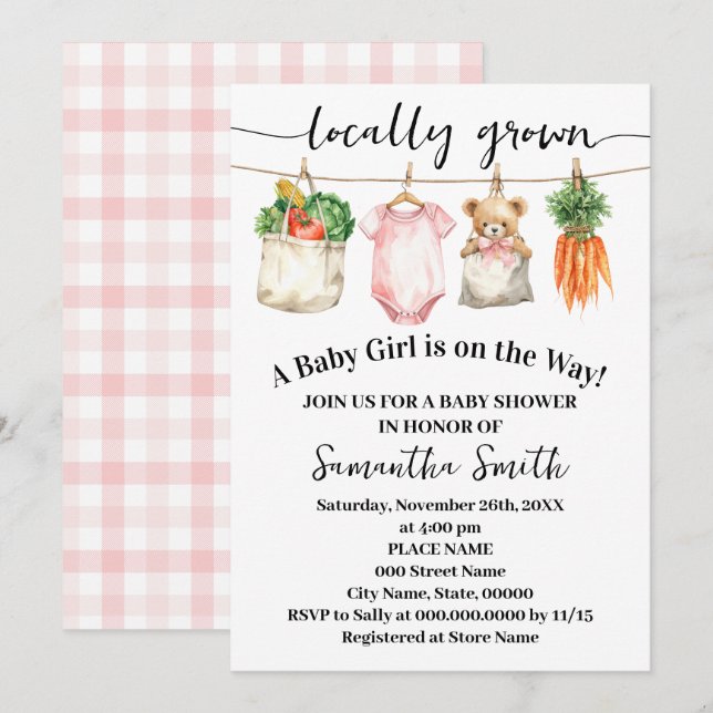 Invitación Locally Grown Baby Girl on the Way Baby Shower (Anverso / Reverso)