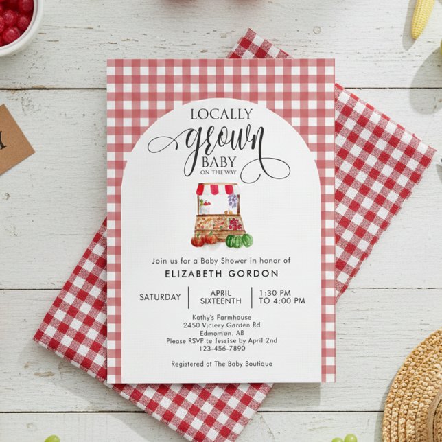 Invitación Locally Grown Baby Shower Farm Fresh Red Gingham (Subido por el creador)