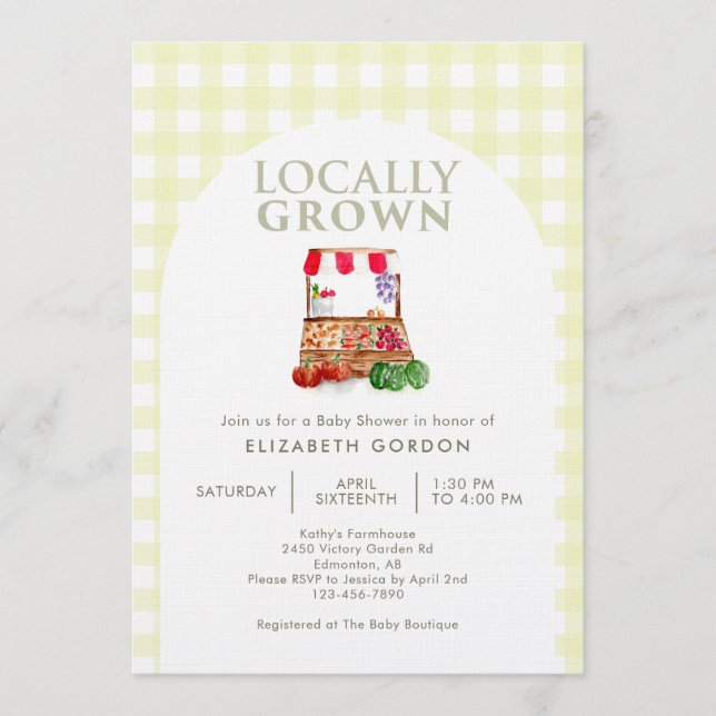 Invitación Locally Grown Baby Shower Farm Market Gingham (Anverso)