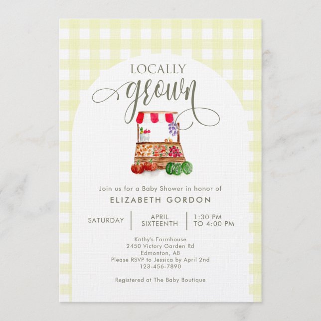 Invitación Locally Grown Baby Shower Farm Market Gingham (Anverso)