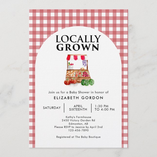Invitación Locally Grown Baby Shower Farm Market Gingham (Anverso)