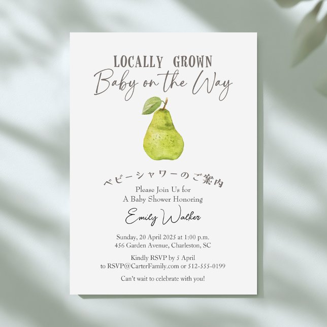 Invitación Locally Grown Baby Shower Pear Watercolor Rustic (Subido por el creador)