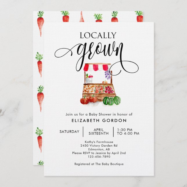 Invitación Locally Grown Baby Shower Watercolor Vegetables  (Anverso / Reverso)