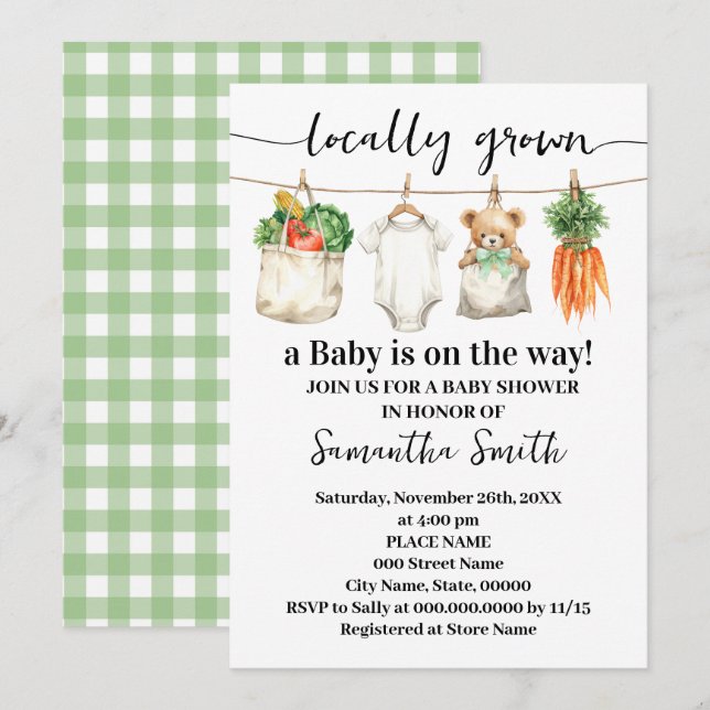 Invitación Locally Grown Farmers Market Baby Shower (Anverso / Reverso)