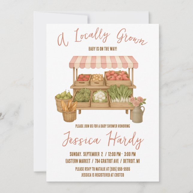 Invitación Locally Grown, Farmer's Market Baby Shower (Anverso)