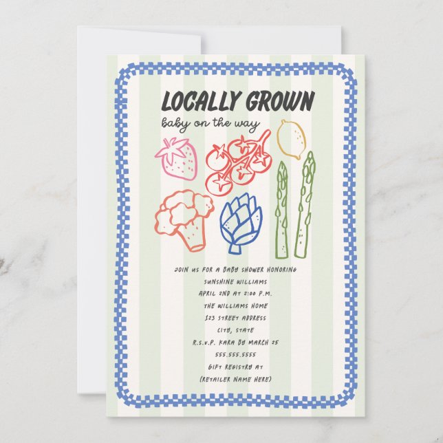 Invitación Locally Grown Farmers Market Blue Boy Baby Shower (Anverso)