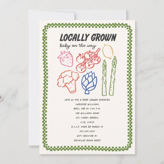 Invitación Locally Grown Farmer's Market Neutral Baby Shower (Anverso)
