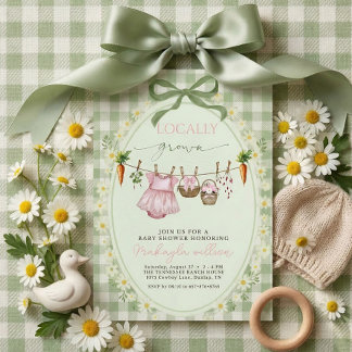 Invitación Locally Grown gingham Farmers Baby Girl Shower