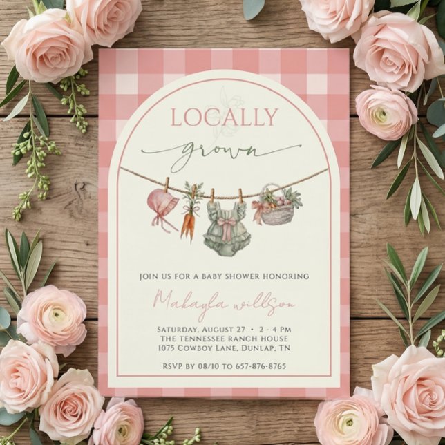 Invitación Locally Grown  Pink Farmers Baby Girl Shower  (Subido por el creador)