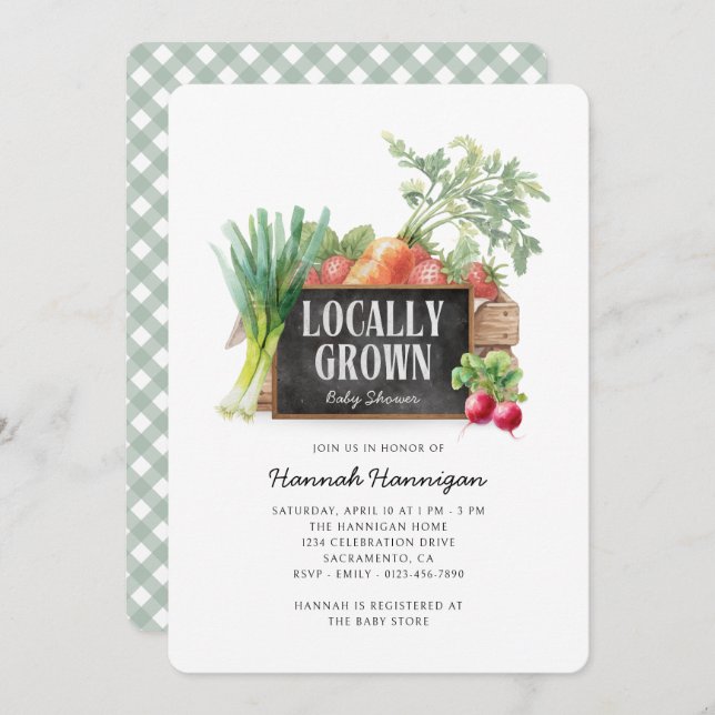 Invitación Locally Grown Rustic Farmer's Market Baby Shower (Anverso / Reverso)