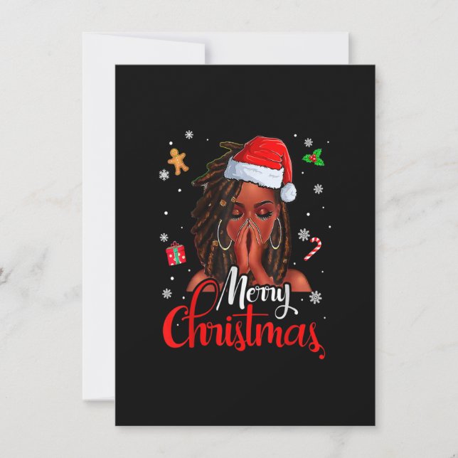 Invitación Locd Hair Black Woman Merry Christmas Santa Hat X (Anverso)