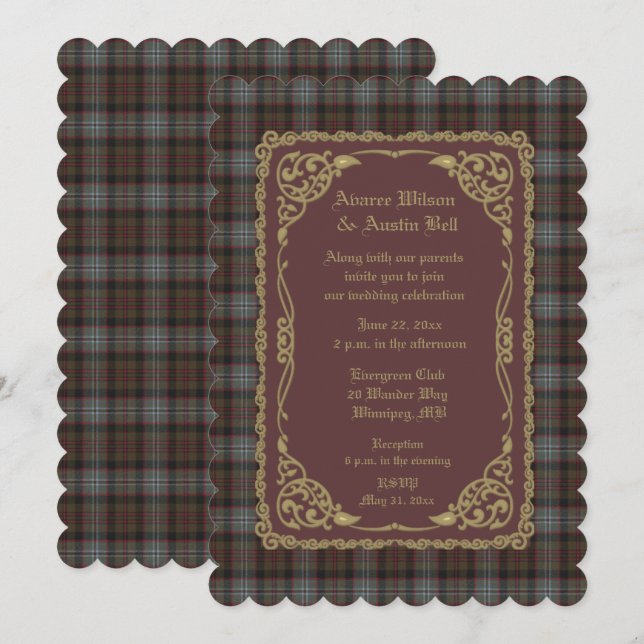 Invitación Lochaber Tartan Plaid Boda (Anverso / Reverso)