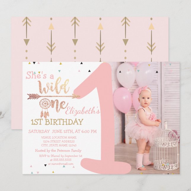 Invitación Loco/a, Flechas, Atrapasueños Tu Foto Cumpleaños (Anverso / Reverso)