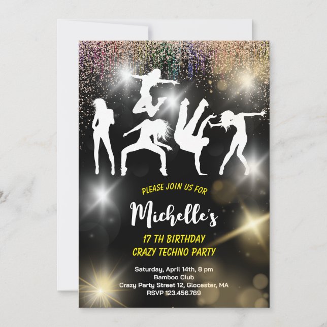 Invitación Loco disco tecno cumpleaños psicodélico (Anverso)