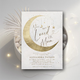 Invitación Loed Moon Stars Gold White Neutral Baby Shower