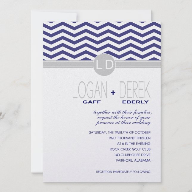 Invitación Logan Chevron | gris marino METÁLICO PAPEL HIELO (Anverso)