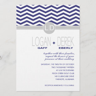 Invitación Logan Chevron   gris marino PAPEL DE LINO