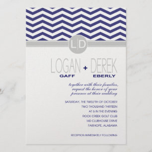 Invitación Logan Chevron gris marino PAPEL HIELO METÁLICO