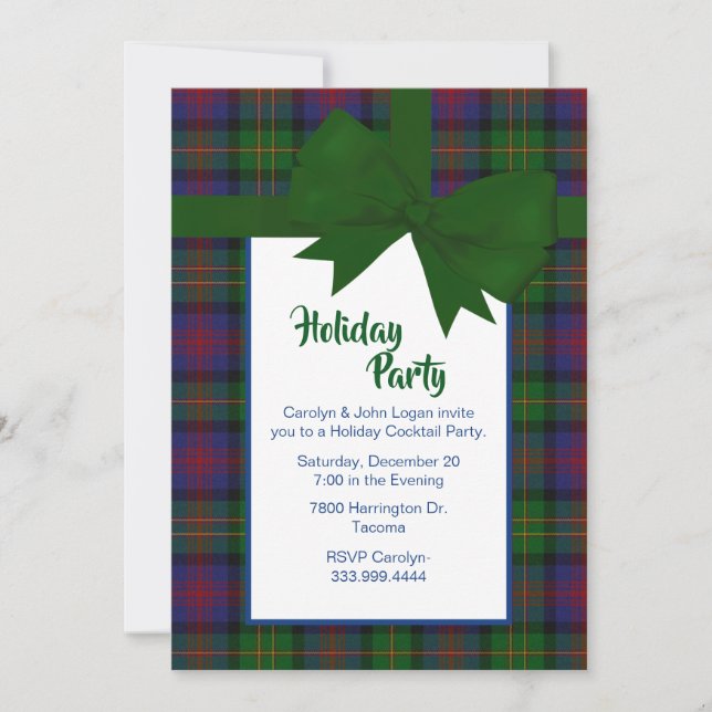 Invitación Logan Tartan Plaid Personalizado Navidades Fiesta (Anverso)