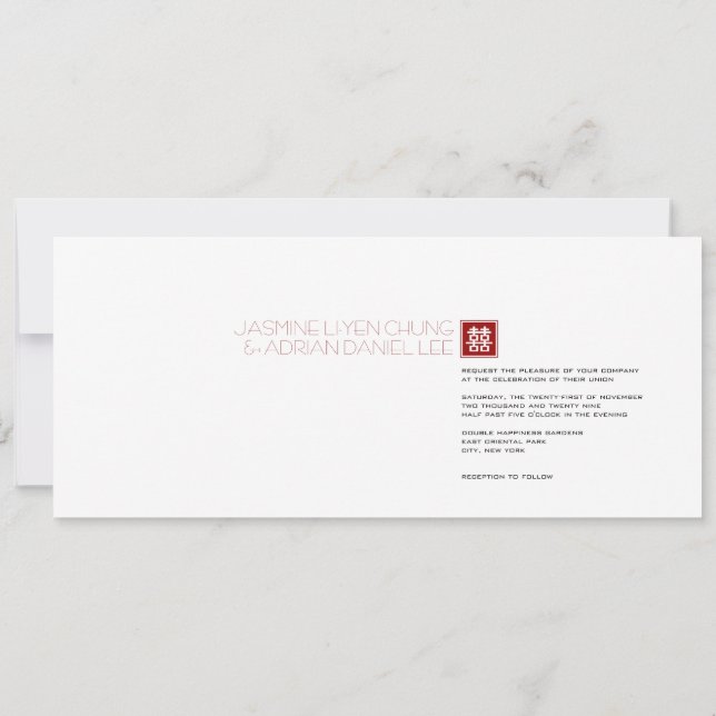 Invitación Logo cuadrado doble felicidad Boda chino (Reverso)