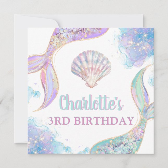 Invitación LOGO de cumpleaños número 3 de Sirena Bajo el Mar (Anverso)