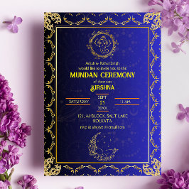 Invitación Logo de la ceremonia de Mundan Ganesha Dorado y Az