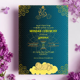 Invitación Logo de la ceremonia de Mundan Ganesha Dorado y Ve