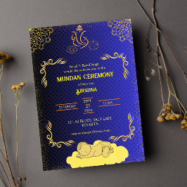 Invitación Logo de la ceremonia de Mundan Ganesha Dorado y Ve