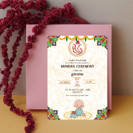 Invitación Logo de la ceremonia de Mundan Ganesha Dorado y Ve