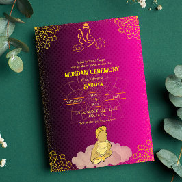 Invitación Logo de la ceremonia de Mundan Ganesha, Golden y P