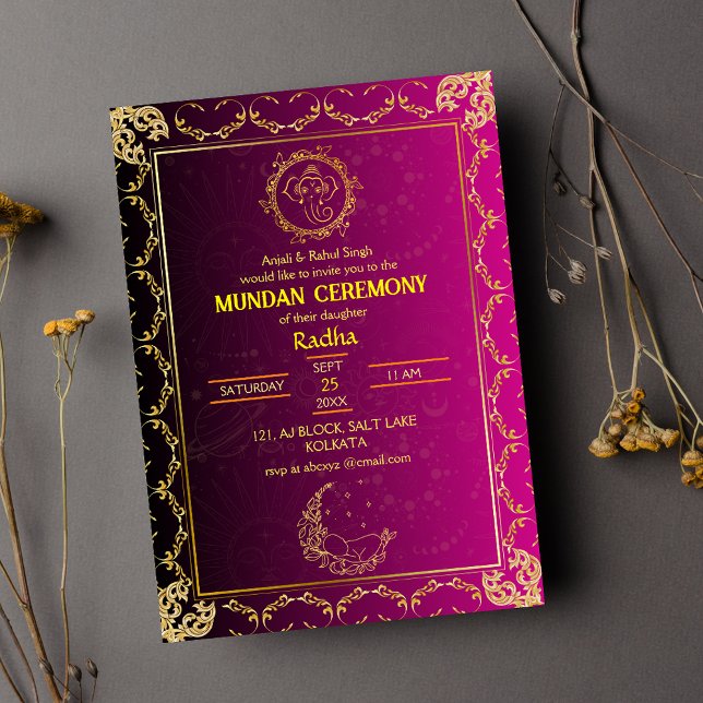Invitación Logo de la ceremonia de Mundan Ganesha, Golden y P (Subido por el creador)