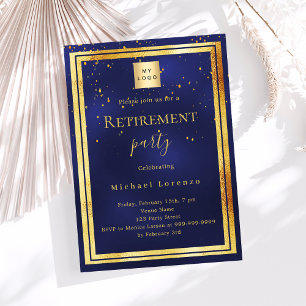 Invitación Logo de negocios de retiro del confetti de oro azu