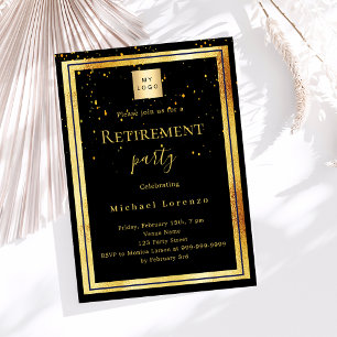 Invitación Logo de negocios de retiro del confetti de oro neg