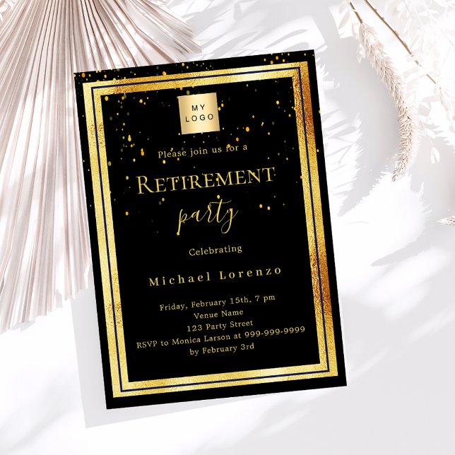 Invitación Logo de negocios de retiro del confetti de oro neg (Subido por el creador)