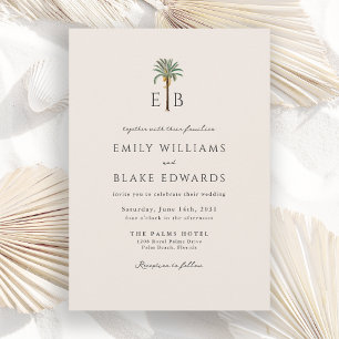 Invitación Logo de Palma Elegante Monograma Tropical de Boda