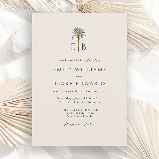 Invitación Logo de Palma Elegante Monograma Tropical de Boda (Subido por el creador)