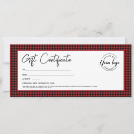 Invitación Logo de Red Black Plaid Certificado de regalo de v
