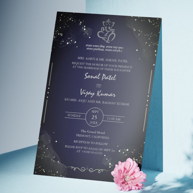 Invitación Logo del Boda hindú moderno Ganesha BW (Subido por el creador)