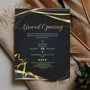 Invitación Logo Dorado y Negro Apertura Grandiosa Corporativa