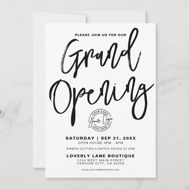 Invitación Logotipo Blanco Negro Gran Apertura Empresarial (Anverso)